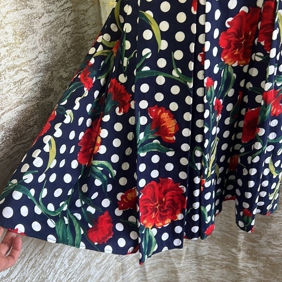 Vintage🧚‍♀️House Of Chihera Floaty Sleeve Polka Dot Rose Print Dress SizeM - Picture 5 of 14